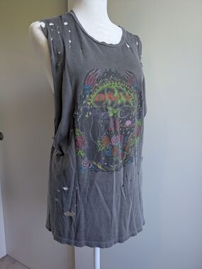 M OBEY Vintage Distressed Graphic Muscle Tank - Charcoal